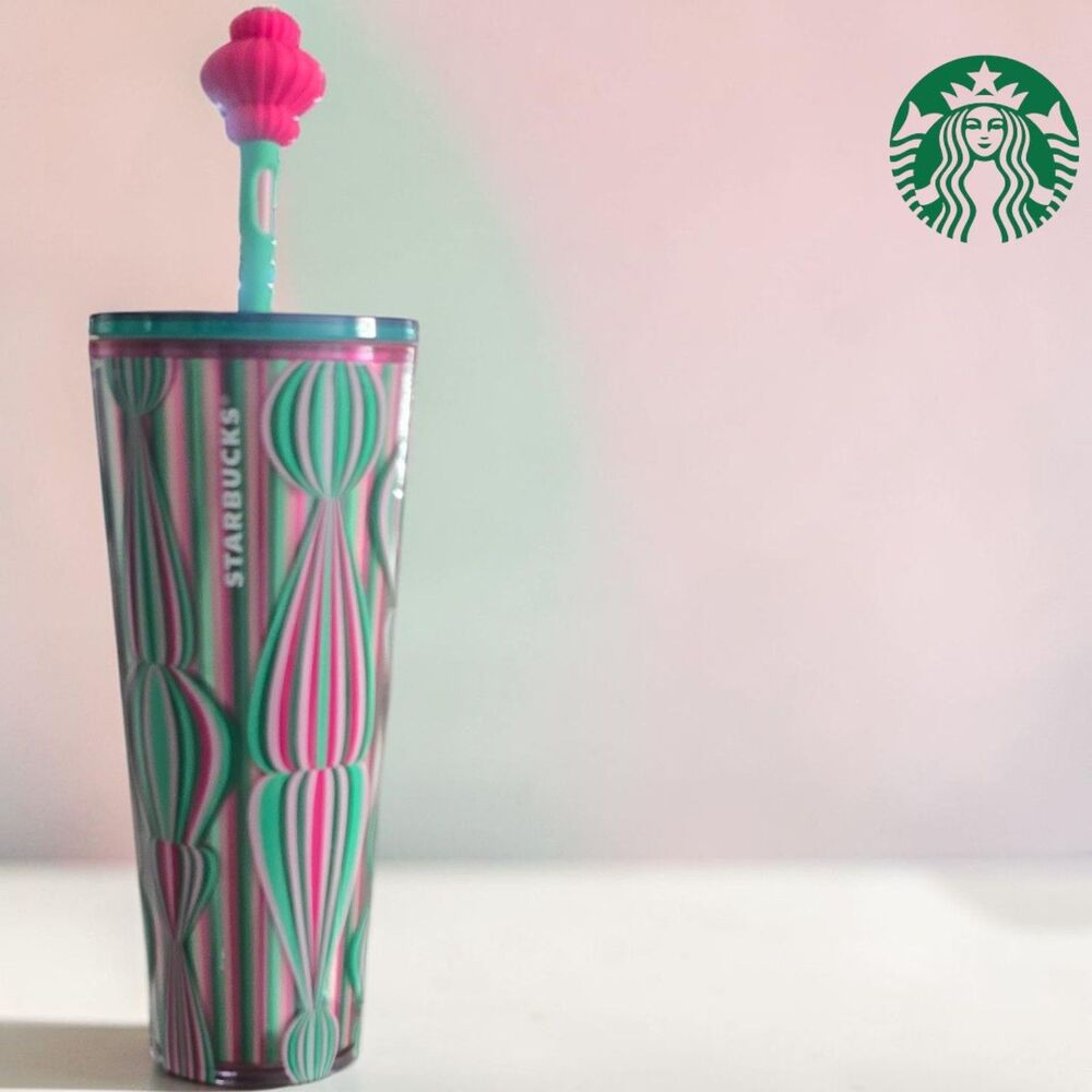 Starbucks 2024 Holiday Pink Green Ornament Pattern Venti 24oz Tumbler